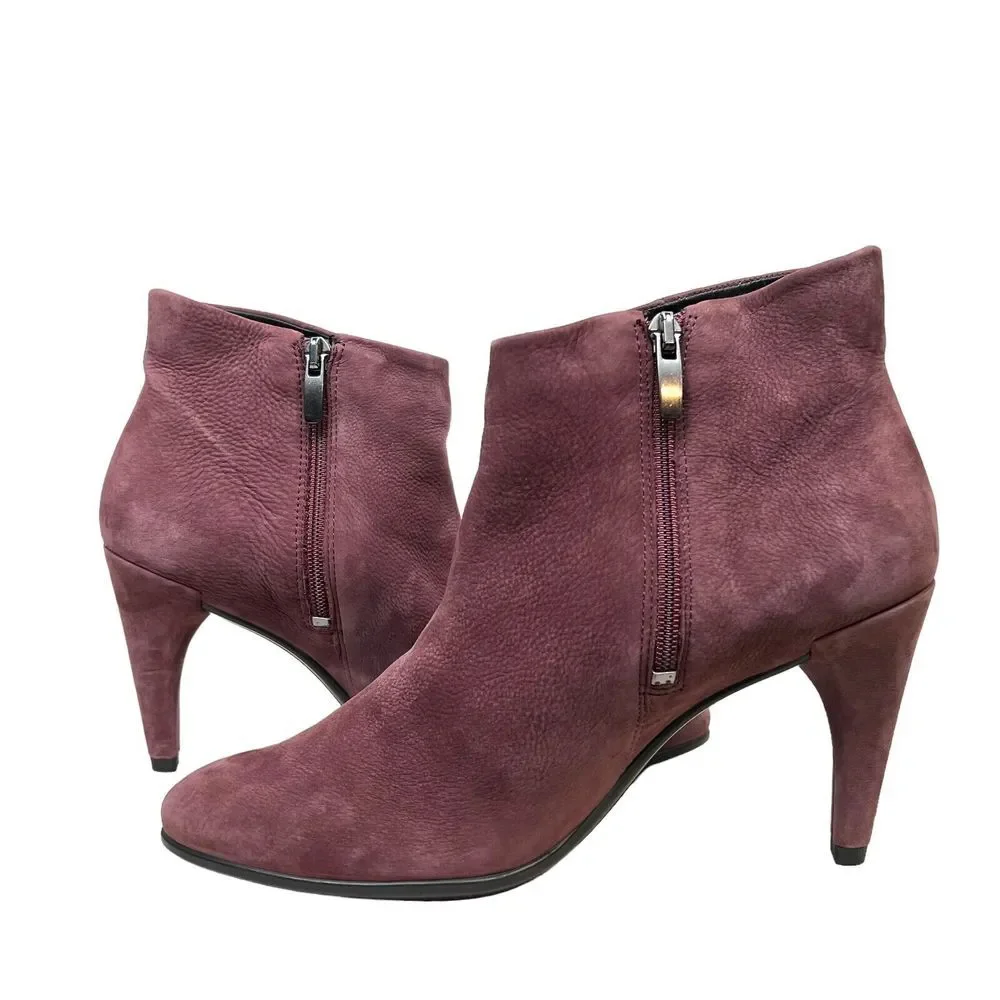 Ecco Shape 75 Sleek Ankle Bootie Suede Zip Up Burgundy‎ Women Size EUR 38